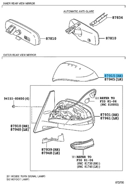 TOYOTA 4RUNNER GRN280 14-22 Genuine Outer Mirror Cover Right 87915-42160-C4 OEM