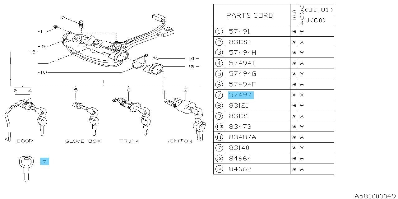 SUBARU IMPREZA GC8 GF8 1993-2001 Genuine Master Blank Key Plate 57497KG020 OEM