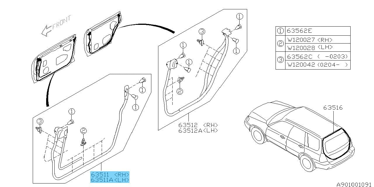 SUBARU FORESTER SG5 2003-2008 Genuine Front Door Weather Strip RH & LH Set OEM