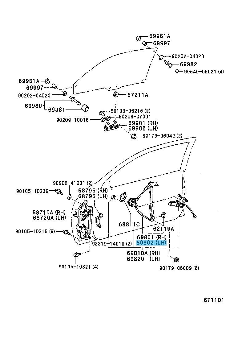 TOYOTA SOARER LEXUS SC300 SC400 92-94 Genuine Front Door Window Regulator LH OEM