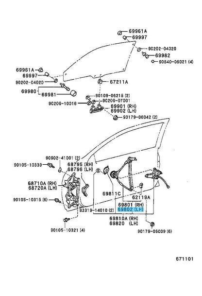 TOYOTA SOARER LEXUS SC300 SC400 92-94 Genuine Front Door Window Regulator LH OEM