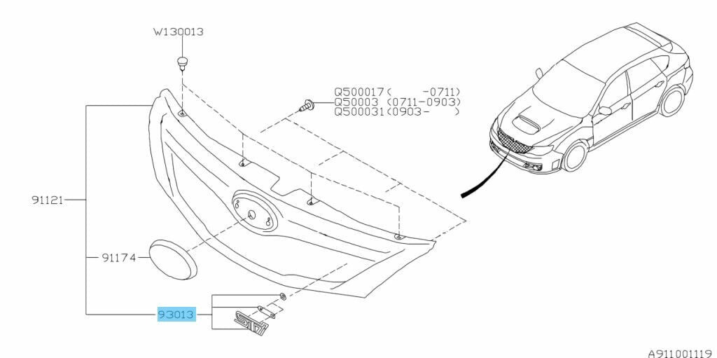 SUBARU IMPREZA WRX STI GRF 11-14 Genuine Front Grille Emblem "STI" 93013FG070