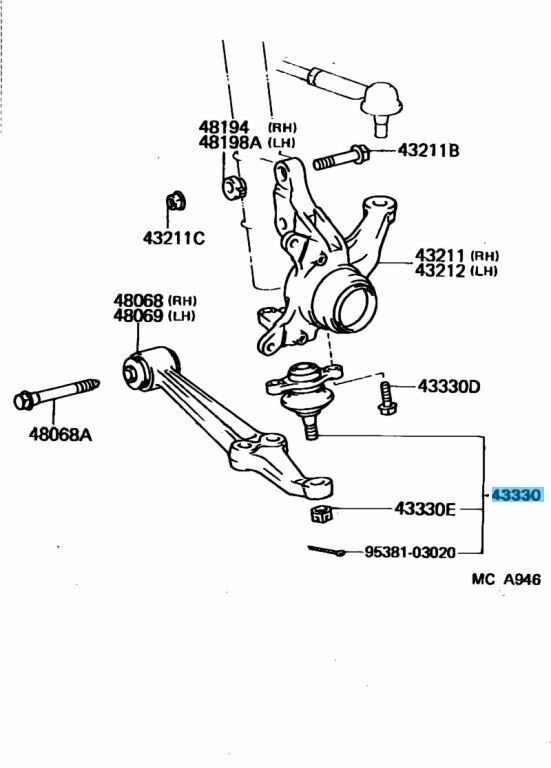 TOYOTA MR2 AW10 SW20 85-95 Genuine Front Lower Ball Joint Assy 43330-19025 OEM