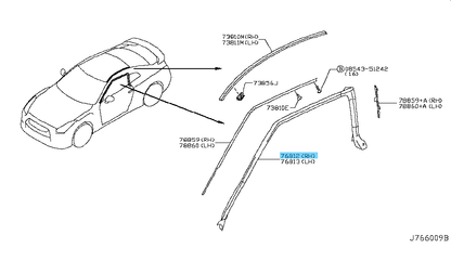 NISSAN GT-R R35 2009-2021 Genuine Body Side Weatherstrip Seal RH 76860-JF00E OEM