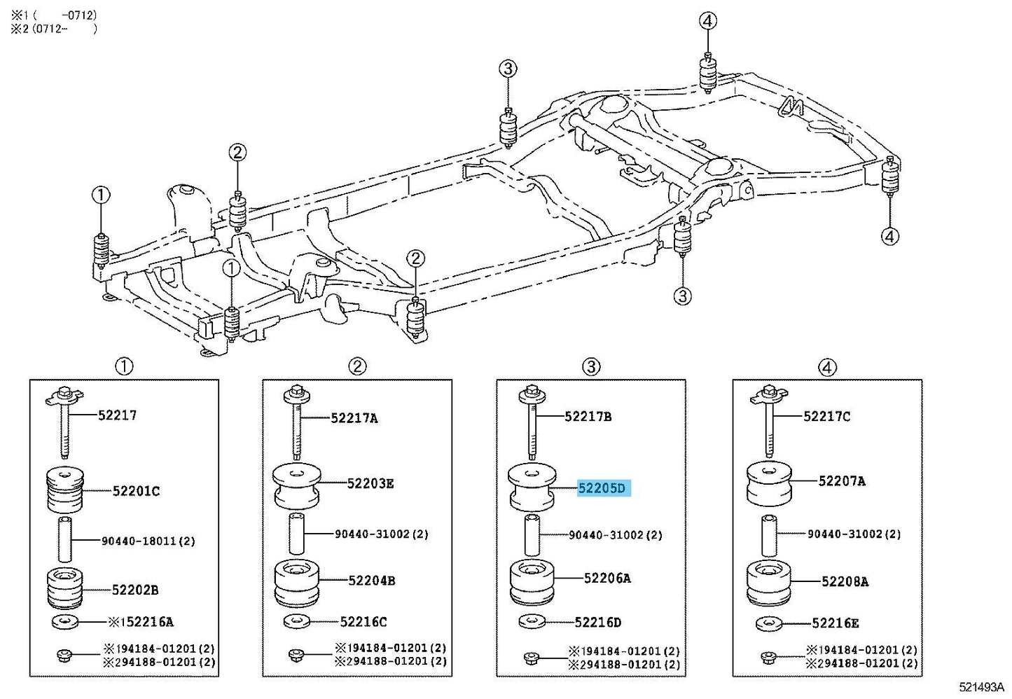 TOYOTA LAND CRUISER PRADO GRJ120 03-09 Genuine No.3 Upper Cab Mounting x2 set RL