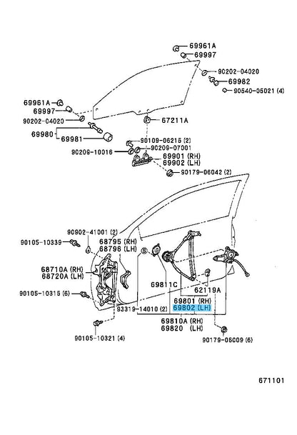 TOYOTA SOARER LEXUS SC300 SC400 92-94 Genuine Front Door Window Regulator LH OEM