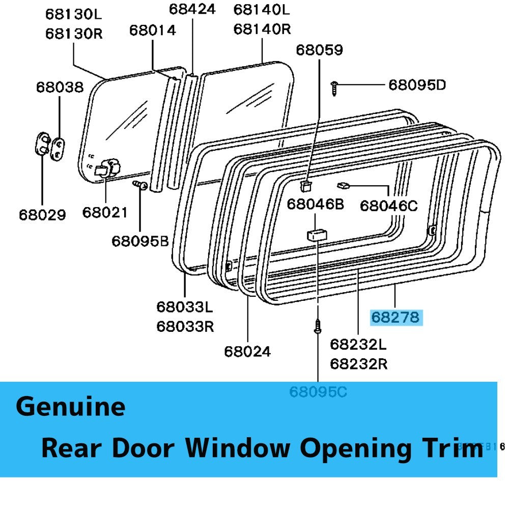 MITSUBISHI DELICA P0#W Genuine Rear Door Window Opening Trim RH or LH MB478724