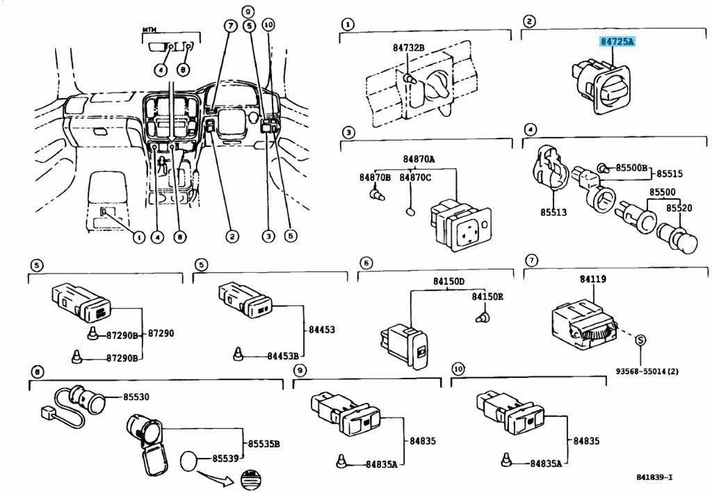 TOYOTA LAND CRUISER 98-02 LX470 Genuine Differential Lock Switch 84725-60030 OEM