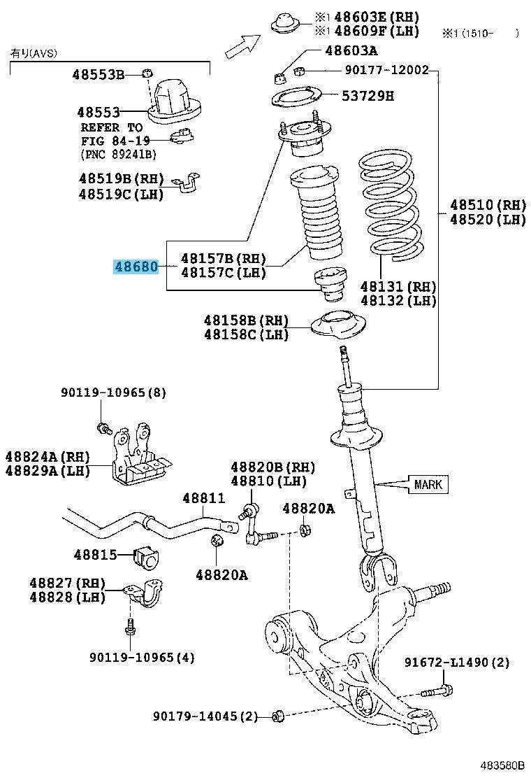 LEXUS GS350 GRL10 15-20 Genuine Front Suspension Support Assy 48680-24100 x2 Set