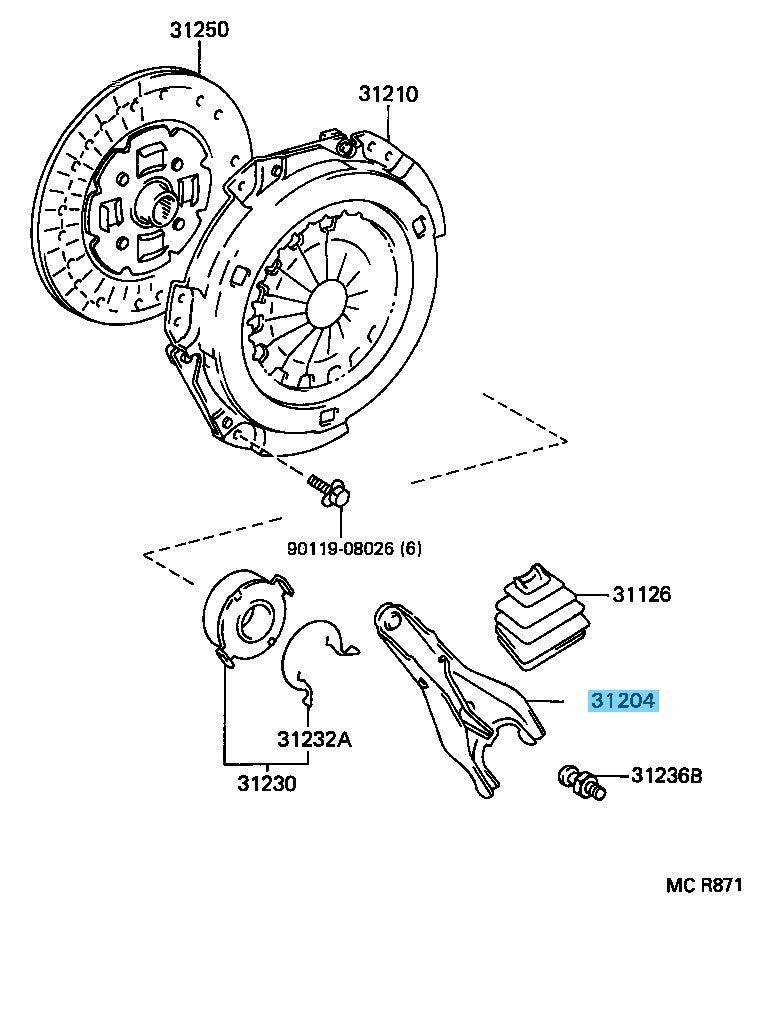 TOYOTA COROLLA AE101 88-08 Genuine Clutch Release Fork Sub Assy 31204-17010 OEM