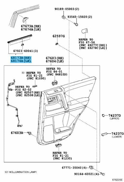 TOYOTA 4RUNNER '10-22 Genuine F & R Door Glass Inner Weatherstrip RH & LH Set