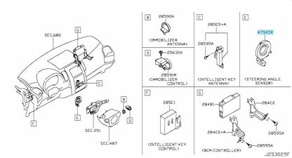 NISSAN 350Z Z33 2007-2009 Genuine Steering Angle Sensor Assy 47945-JD00A OEM