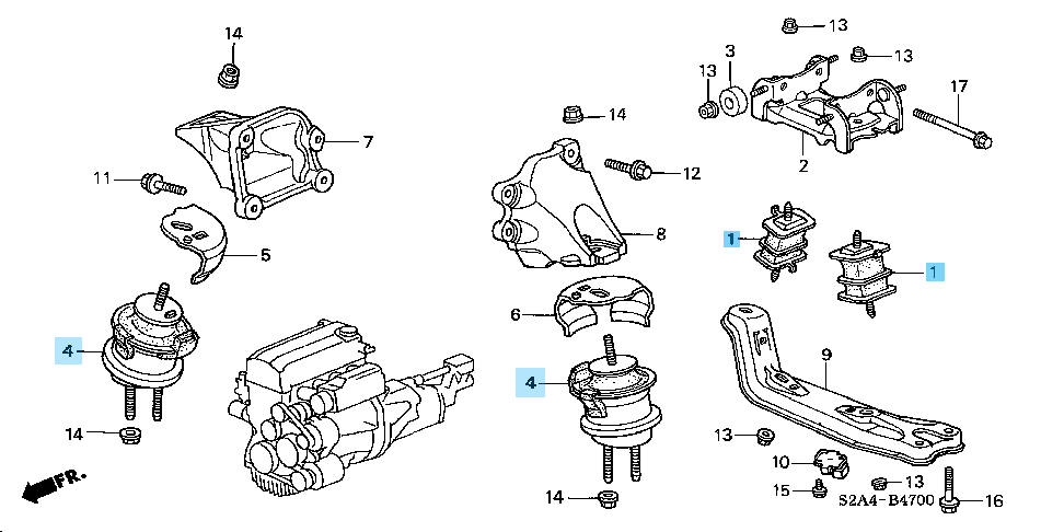 HONDA S2000 AP# 00-09 Genuine Engine Mount(x2) & Transmission Mounting(x2) Set