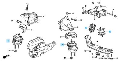 HONDA S2000 AP# 00-09 Genuine Engine Mount(x2) & Transmission Mounting(x2) Set