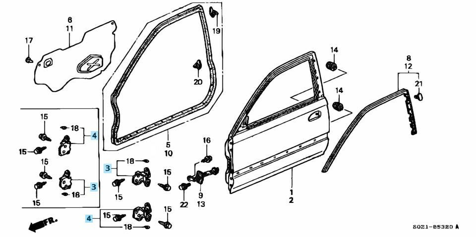 HONDA CIVIC CR-X DEL SOL INTEGRA Genuine Front Door Hinge Right & Left Set OEM
