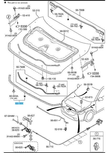 MAZDA CX-5 KF2P 17-23 Genuine Front Weather-Strip Parting Seal KB7W-56-770A OEM