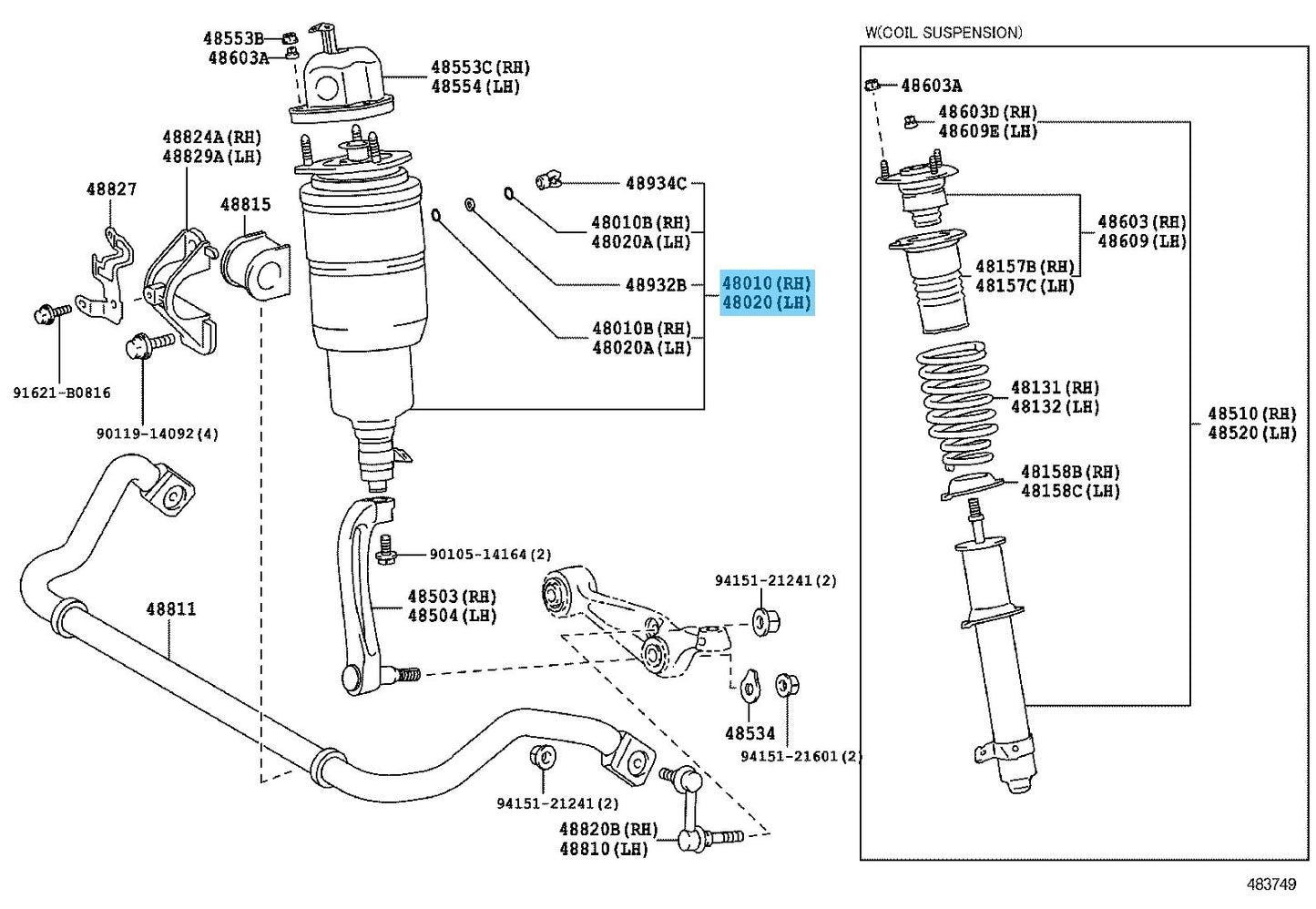 LEXUS LS460 USF45 14-17 Genuine Front Pneumatic Cylinder RH & LH Set Late Model