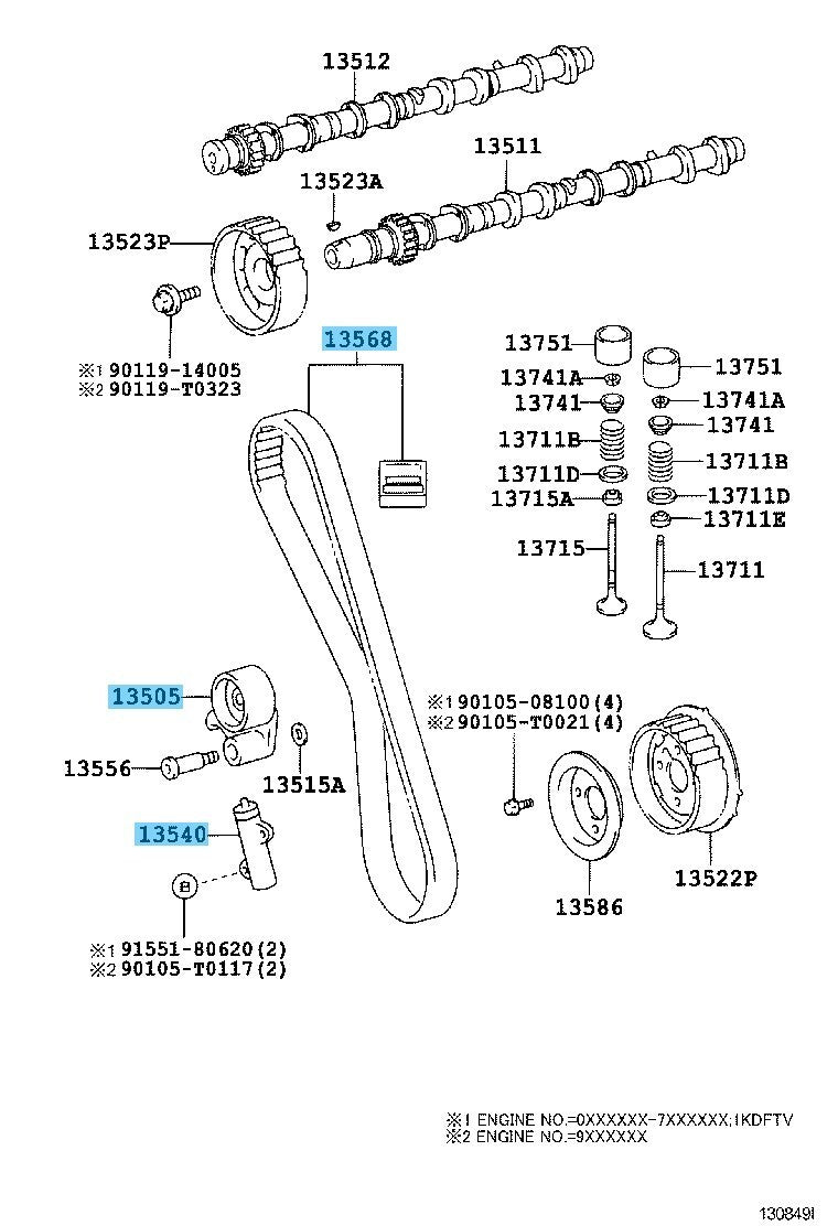 TOYOTA HIACE KDH201 Genuine Timing Belt & Idler & Chain Tensioner set OEM
