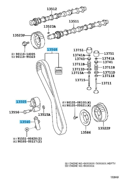 TOYOTA HIACE KDH201 Genuine Timing Belt & Idler & Chain Tensioner set OEM