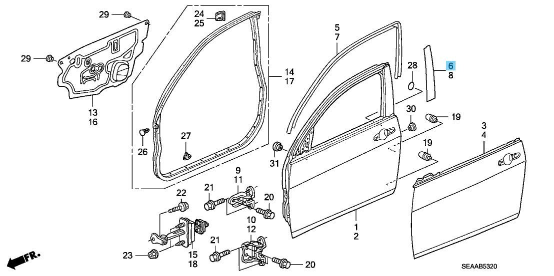 HONDA ACURA TSX '04-08 Genuine F/Door Sash Center Outer Tape RH 67326-SEA-003ZA