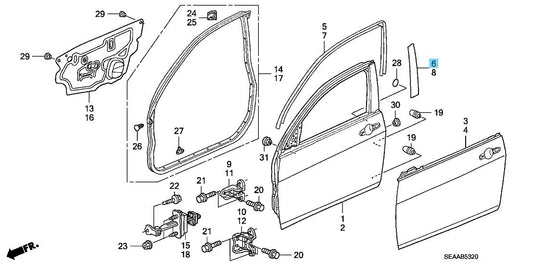 HONDA ACURA TSX '04-08 Genuine F/Door Sash Center Outer Tape RH 67326-SEA-003ZA