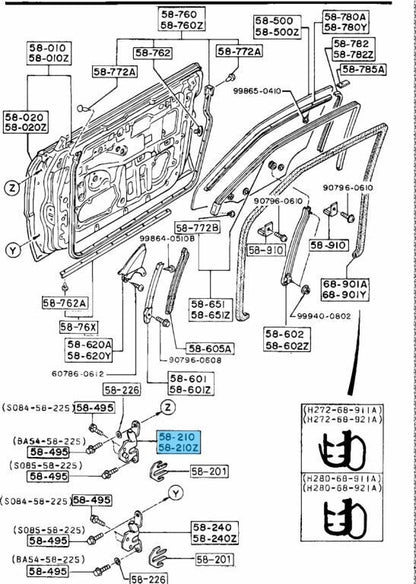 MAZDA MX-5 MIATA NA8C 1990-1997 Genuine Door Upper Hinge Right & Left Set OEM