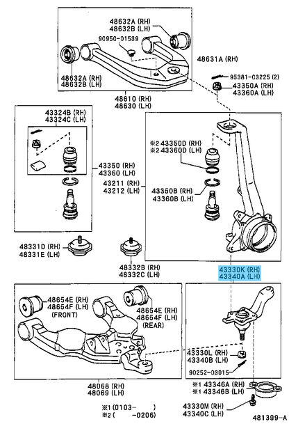 TOYOTA 4RUNNER 1996-2002 Genuine Front Lower Ball Joint Right & Left Set OEM
