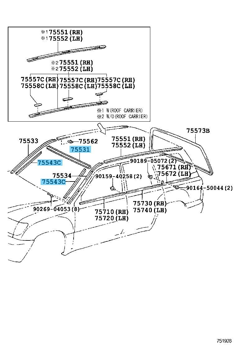 TOYOTA LAND CRUISER UZJ100 '98-07 Genuine Windshield O/S Upr & Side Moulding Set