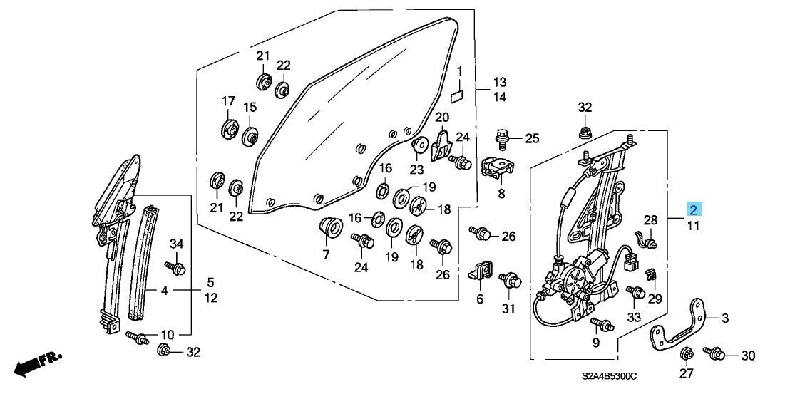 HONDA S2000 AP1 AP2 00-09 Genuine Door Regulator Assy RH 72210-S2A-J02 OEM RHD