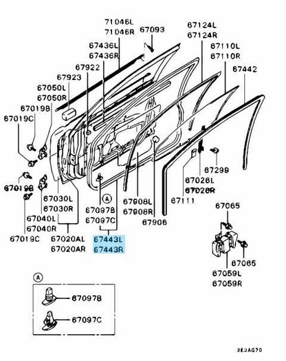 MITSUBISHI LANCER EVO4 CN9A EVO5 6 CP9A Genuine Front Door Weatherstrip Set OEM