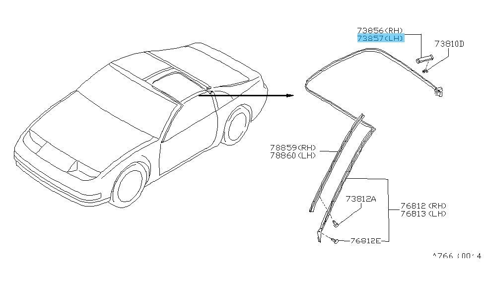 NISSAN 300ZX 2SEATER Z32 1990-1996 Genuine Roof Side Drip Moulding T-Top Rear LH