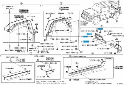 TOYOTA FJ CRUISER GSJ10 07-14 Genuine Back Door Outside Moulding RH & Clips Set