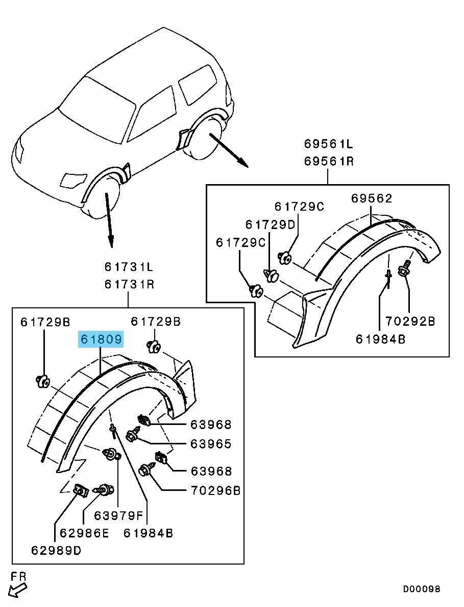 MITSUBISHI MONTERO V8#W 06-13 Genuine Front Over Fender Pad 7407A101HA OEM