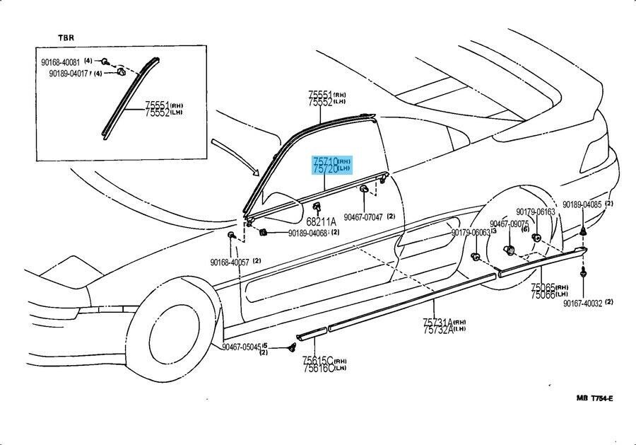 TOYOTA MR2 SW20 Genuine Outer Door Moulding Weather Strip Right & Left Set OEM