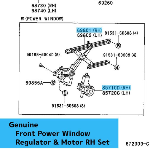 TOYOTA RAV4 ACA21 '01-05 Genuine Front Door Window Regulator & Motor RH Set OEM