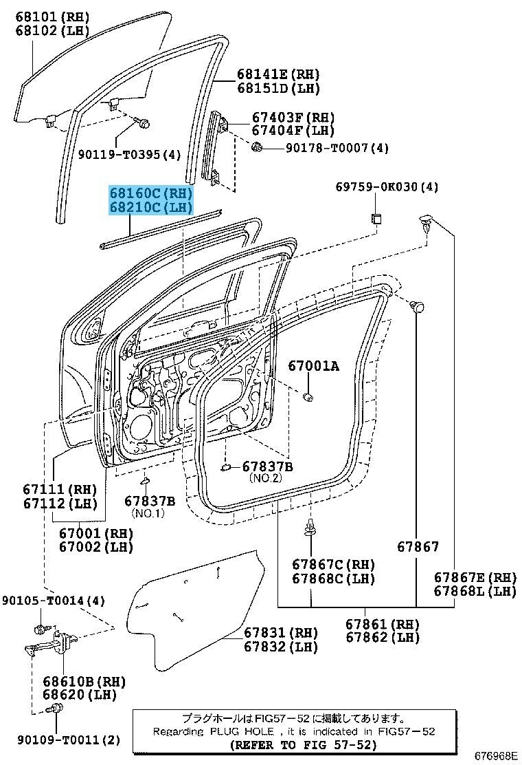 TOYOTA HILUX TGN15 Genuine Fr/Door Glass Weatherstrip Outer RH & LH Set OEM