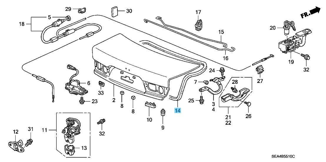 HONDA ACURA TSX 2004-2008 Genuine Rear Trunk Lid Weather Strip 74865-SEA-013 OEM