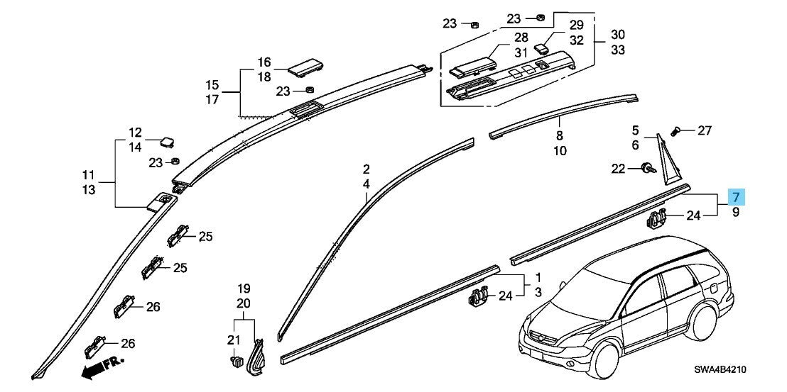 HONDA CR-V RE3 RE4 2007-2011 Genuine Rear Door Molding RH 72910-SWA-A02 OEM