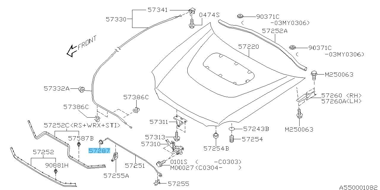 SUBARU IMPREZA GD9 1993-2007 Genuine Hood Support Stay Grommet 57253AA010 OEM