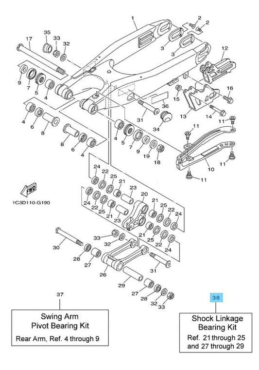 YAMAHA YZ250 09-19 Genuine Rear Arm Shock Linkage Bearing Kit 1SR-W002E-00-00
