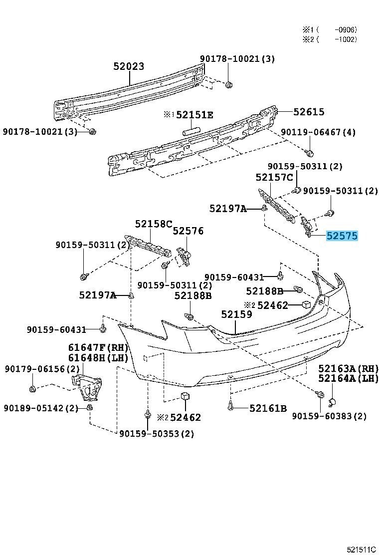 TOYOTA CAMRY GSV40 07-11 Genuine Rear Bumper Side Retainer RH 52575-33110 OEM