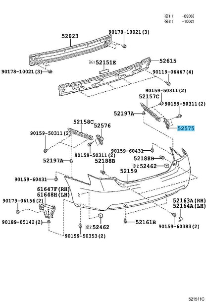 TOYOTA CAMRY GSV40 07-11 Genuine Rear Bumper Side Retainer RH 52575-33110 OEM