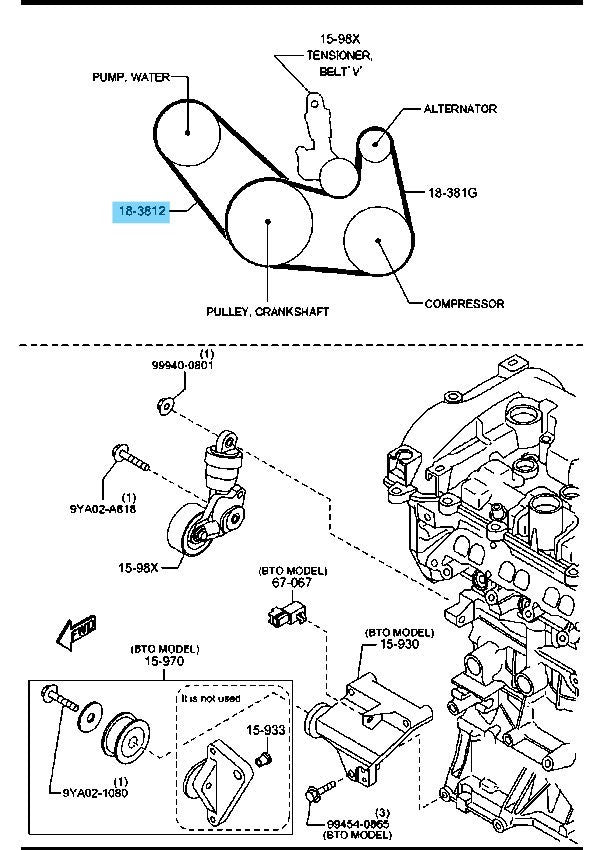 MAZDA CX-5 KE 2.0L 2012-(EUR) Genuine Water Pump Belt'V' PE01-15-908 OEM