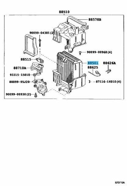 TOYOTA SUPRA MA70 89-92 Genuine Cooler Evaporator Sub-Assy No.1 88501-14230 OEM