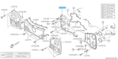 SUBARU IMPREZA WRX STI GRF 04-14 Genuine Engine Cover-Belt NO.2 Right 13573AA131