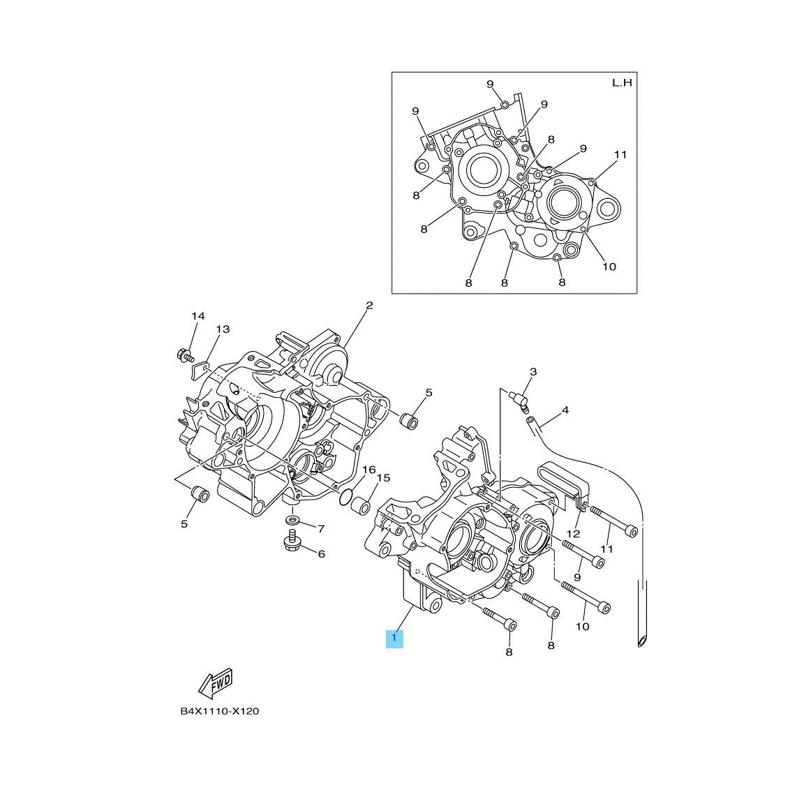 YAMAHA YZ125 2022-2026 YZ125X 2023-2026 Genuine Crankcase No.1 B4X-15111-00-00