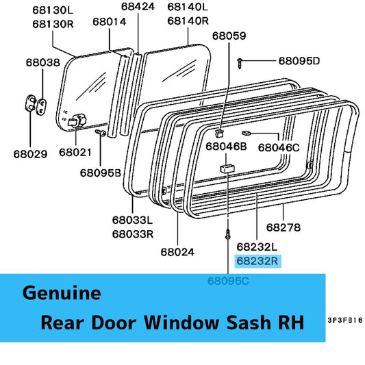 MITSUBISHI DELICA P0#W P15W P2#W Genuine Rear Door Window Sash RH MB416302 OEM