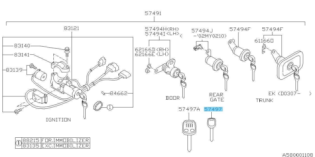 SUBARU IMPREZA GD# GG# 2002-2007 Genuine Master Key Plate Blank 57497FC000 OEM