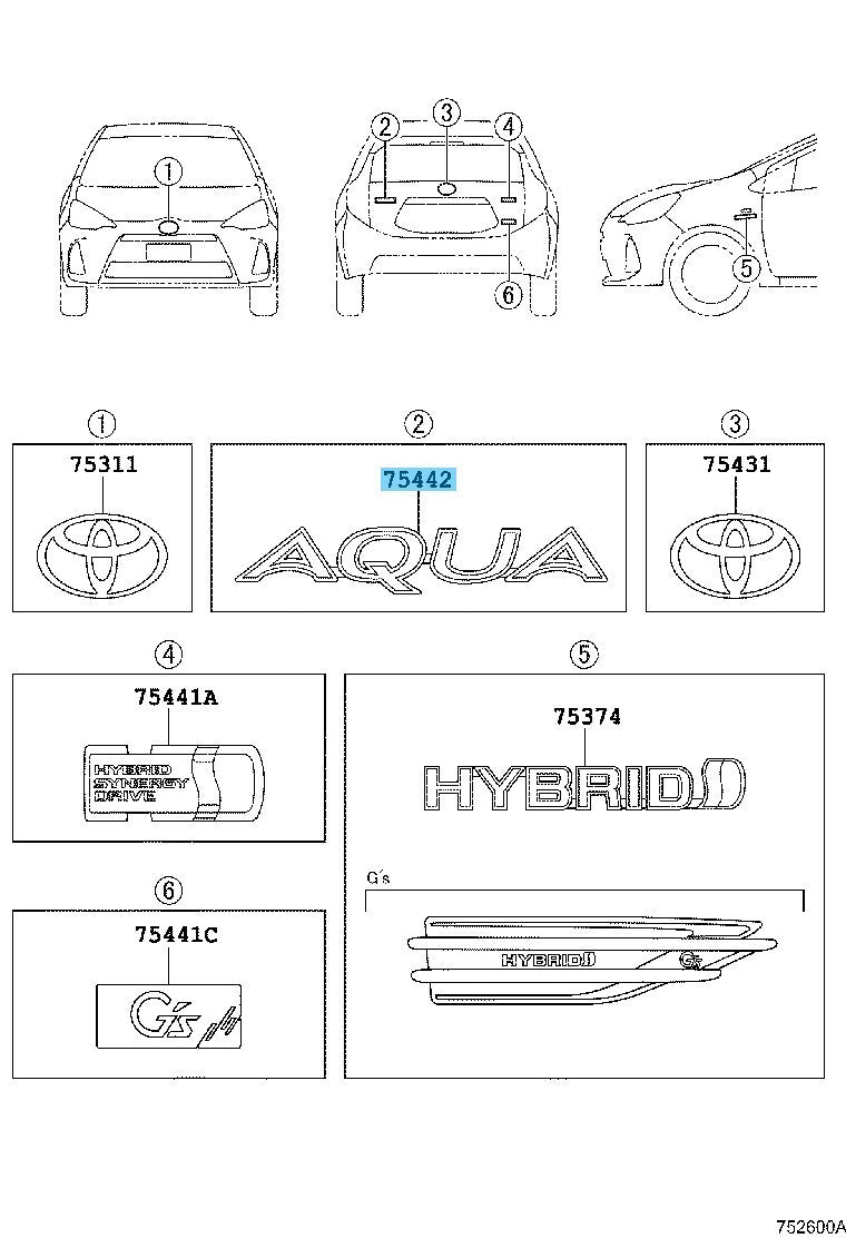 TOYOTA AQUA NHP10 Genuine Luggage Compartment Door Name Plate No.2 "AQUA" OEM