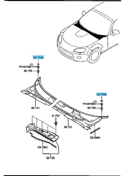 MAZDA MX-5 MIATA NCEC 2006-2015 Genuine Cowl Grille Cap E016-50-796 x2 Set OEM